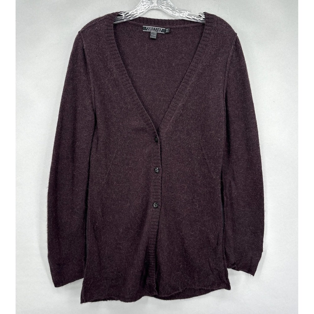 Peruvian Connection Sweater Womens XS Purple Plum Alpaca VNeck Button‎ Cardigan